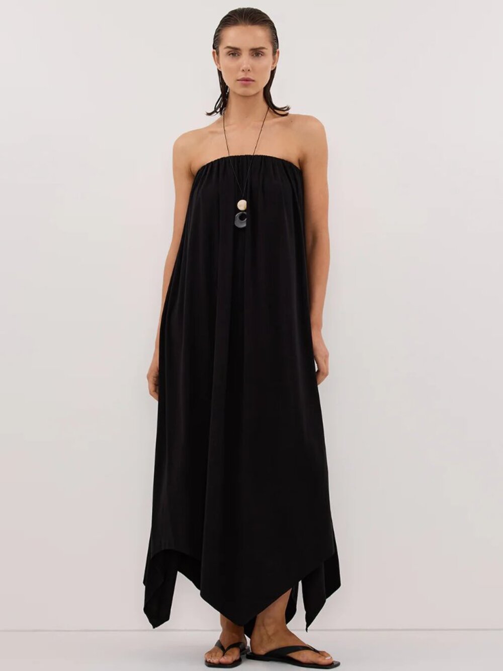 Ava Black Strapeless Midi Dress